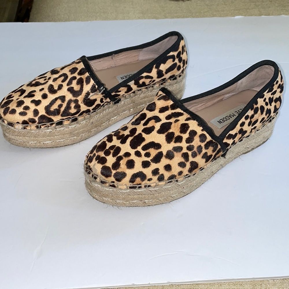 Steve Madden Alexia Cow Hair Slip On Platform Animal Print Casual Shoes Size 6.5